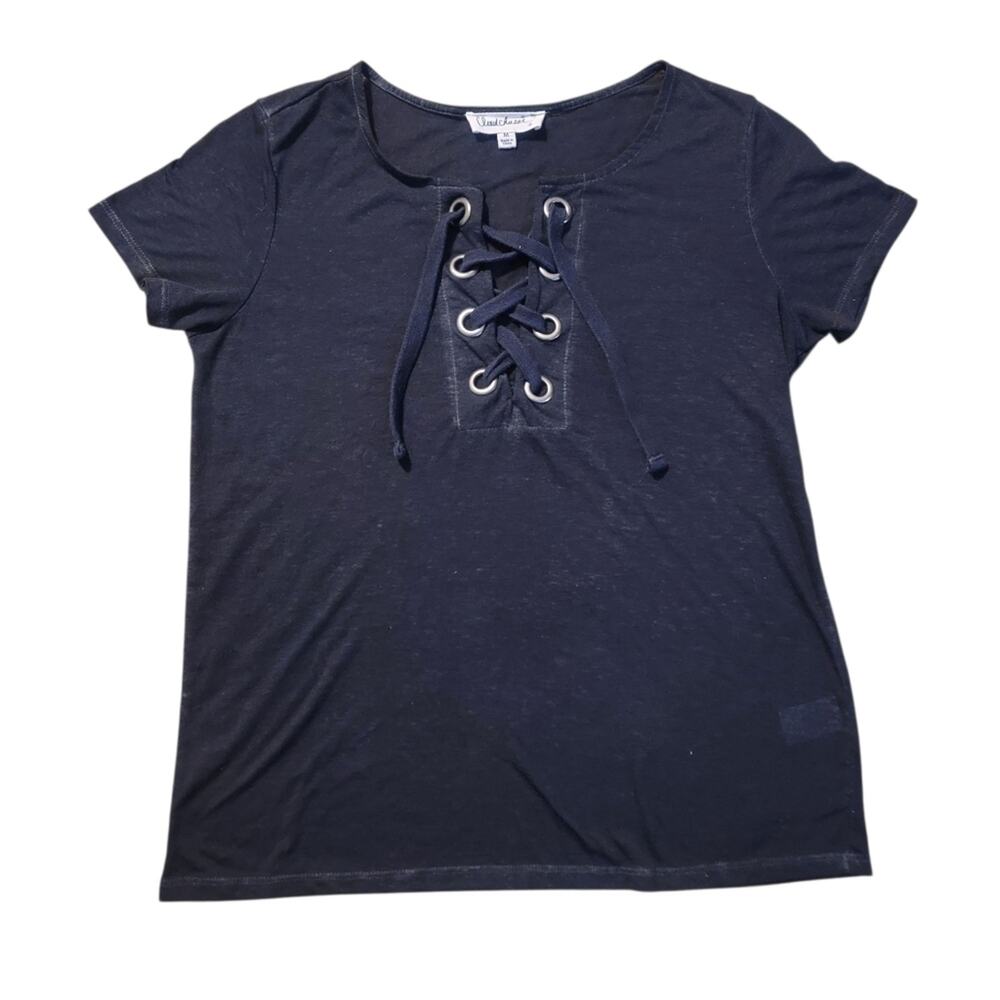 Cloud Chaser Women's Black Short Sleeve V-Neck Blouse Top